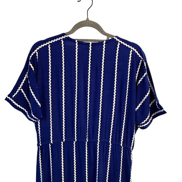 Home Holiday Claude Midi Dress Blue White Zigzag Stripe V-Neck XS Drawstring - Picture 8 of 9